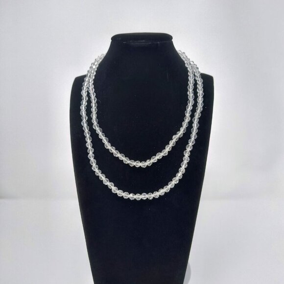 Les Bernard Inc Clear Faceted Crystal Glass Beaded Necklace - Picture 1 of 7